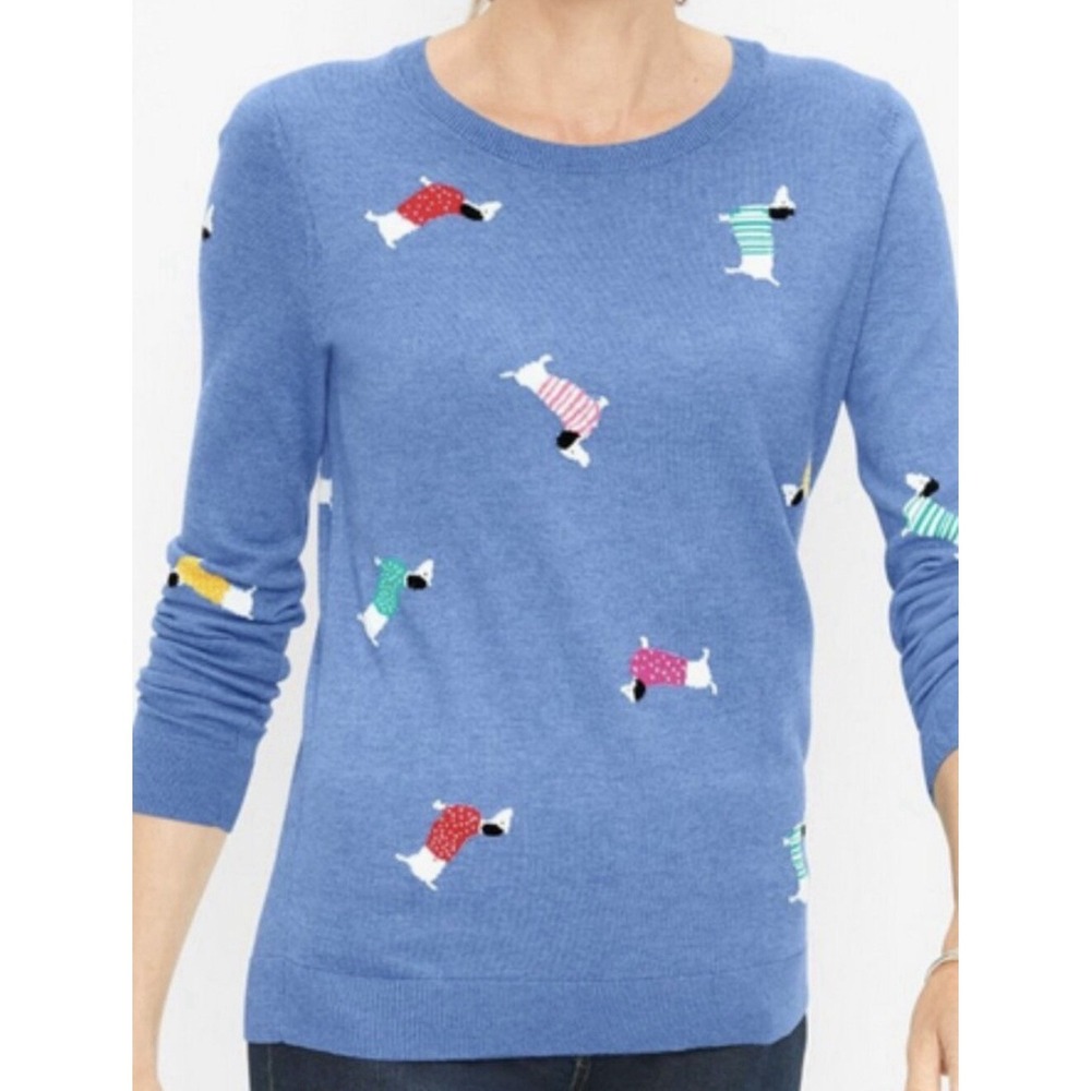 Talbots Women's 2X Petite Dachshund Dog Print Sweater Crew Neck Pullover